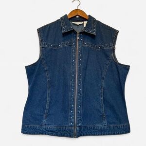 Sleeveless Studded Denim Zip Up Vest